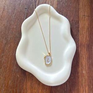 Gold Plated Initial L Pendant Necklace Adjustable Chain Pearl Shell Look